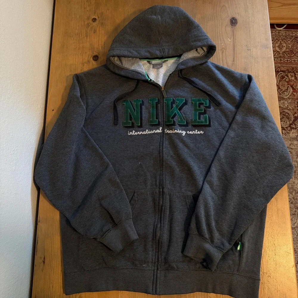 Y2K Nike International Training Center Zip Up Hoodie Mens XL Charcoal Grey Green